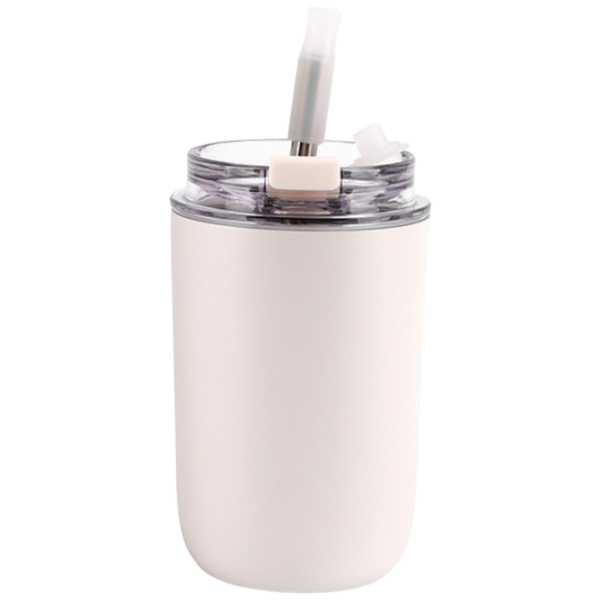 Engraved Insulated Stainless Steel Coffee Cup With Straw — White