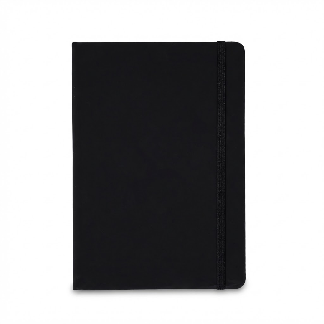 A5 Leather Notebook With Strap - Black