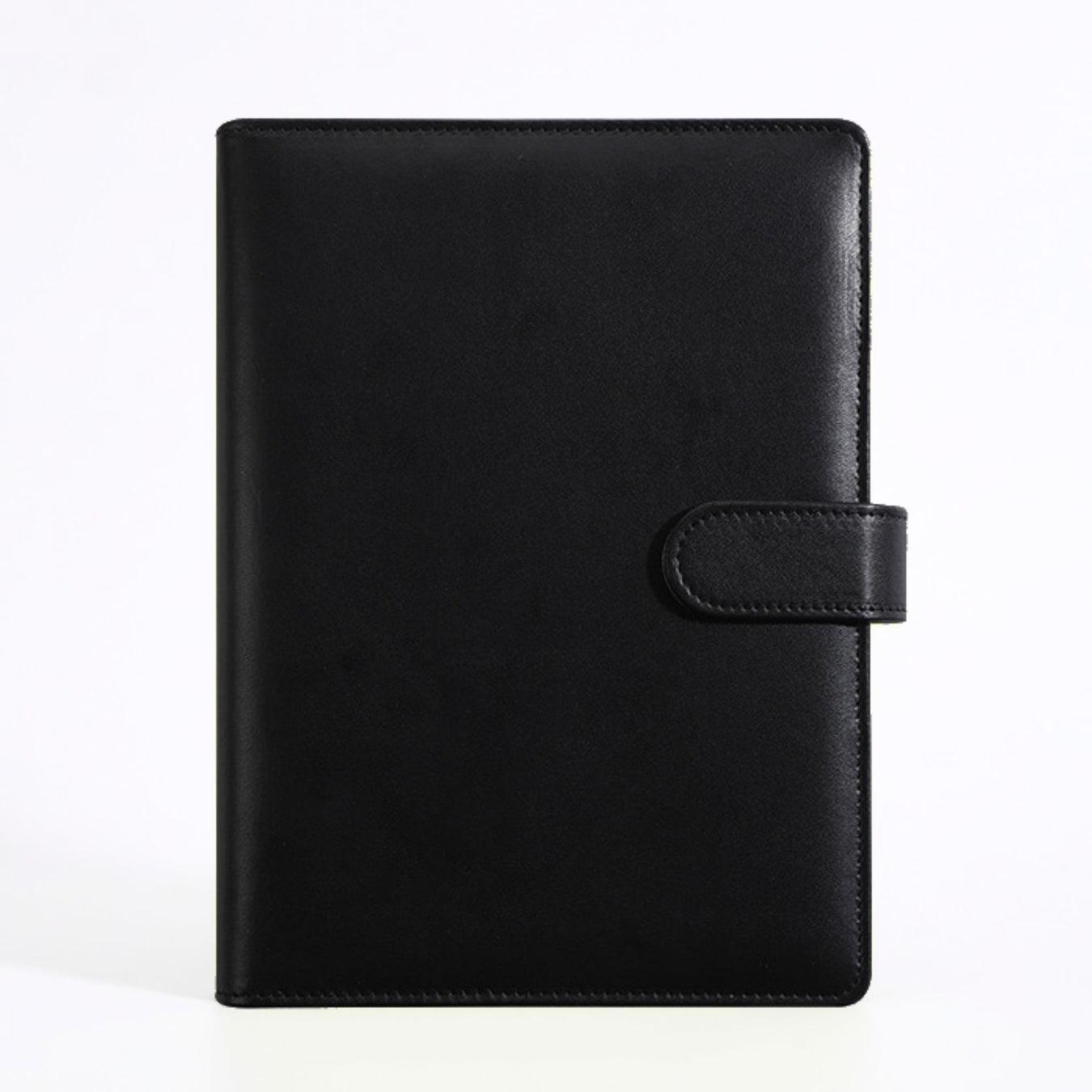 A5 Leather Journal Loose Leaf Ring Notebook Planner — Mystic Black