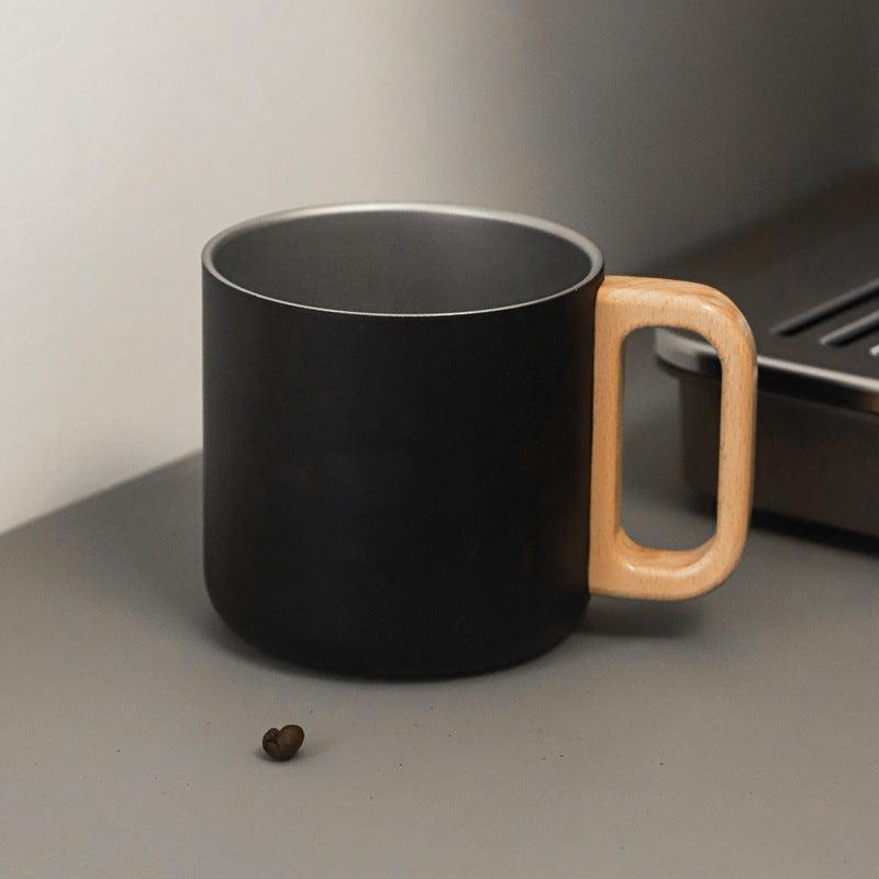 Wood Handle Mug Insulated Mug Cup — Black