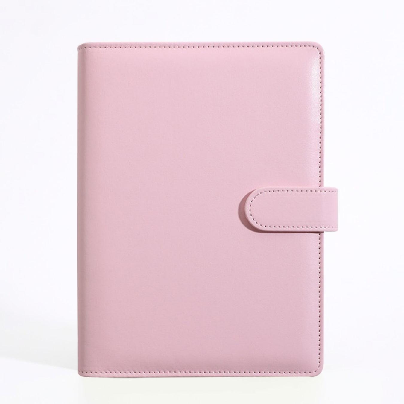 A5 Leather Journal Loose Leaf Ring Notebook Planner — Sakura Pink