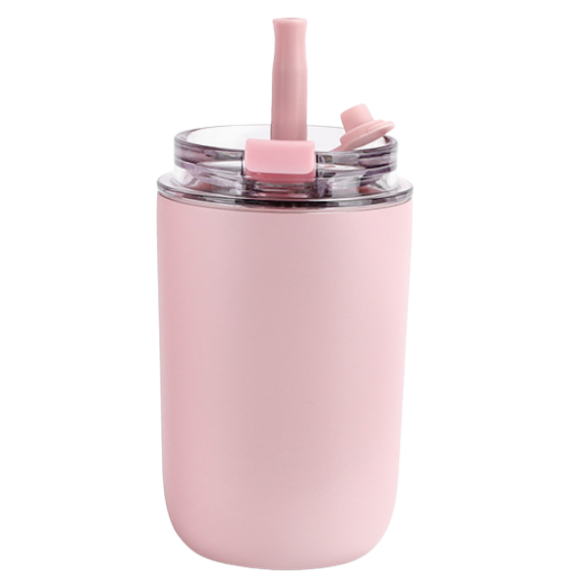 Engraved Insulated Stainless Steel Coffee Cup With Straw — Pink