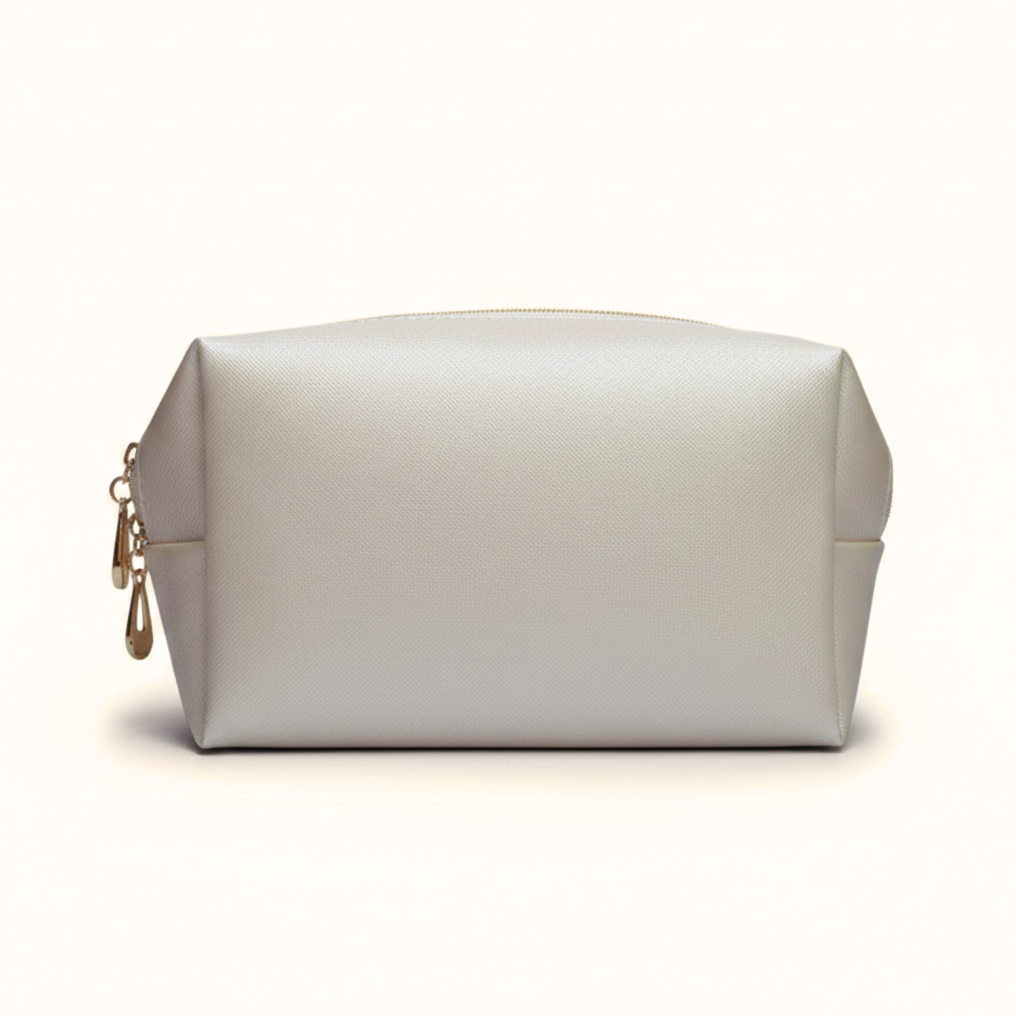 Saffiano PU Leather Zip Pouch - Rice White