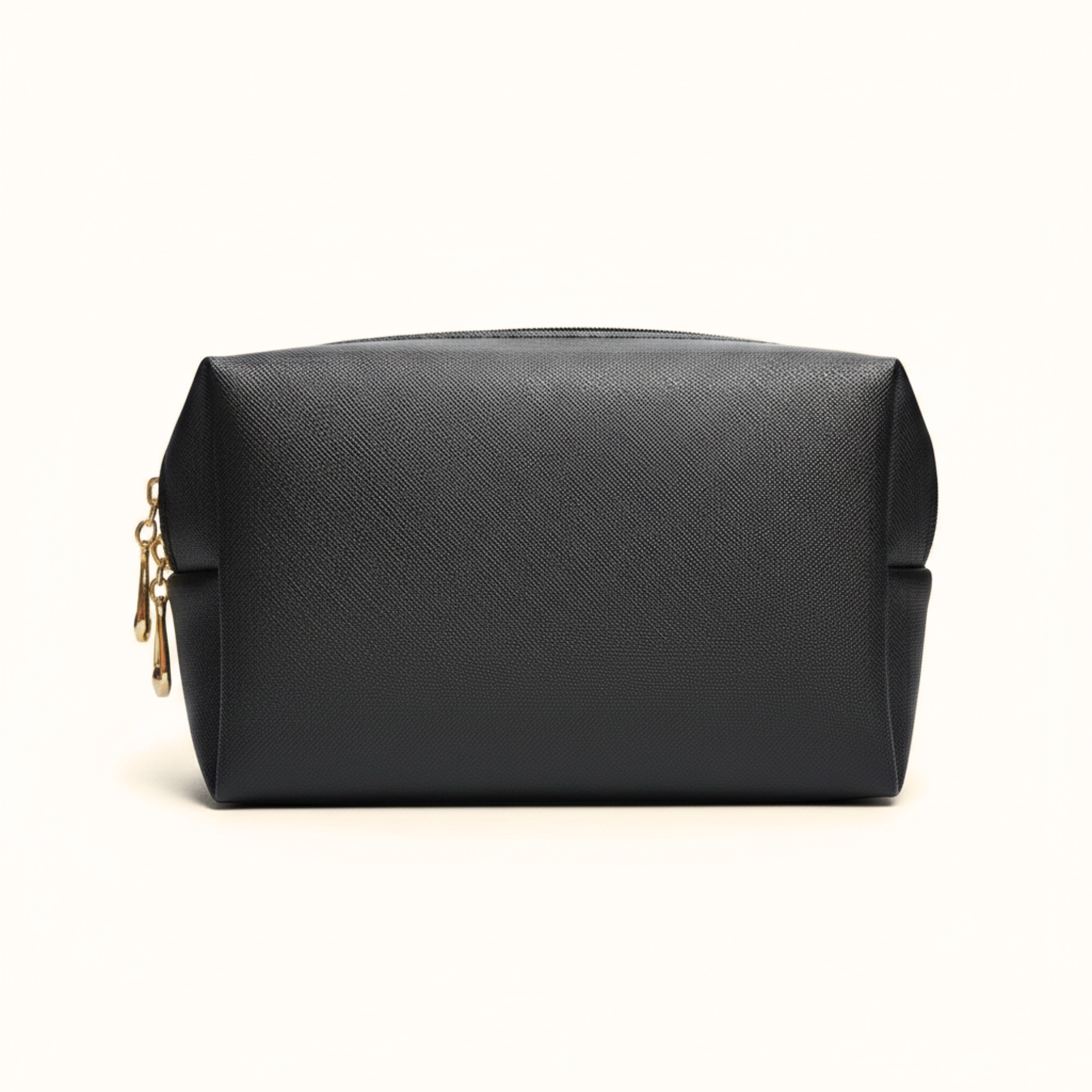 Saffiano PU Leather Zip Pouch - Black
