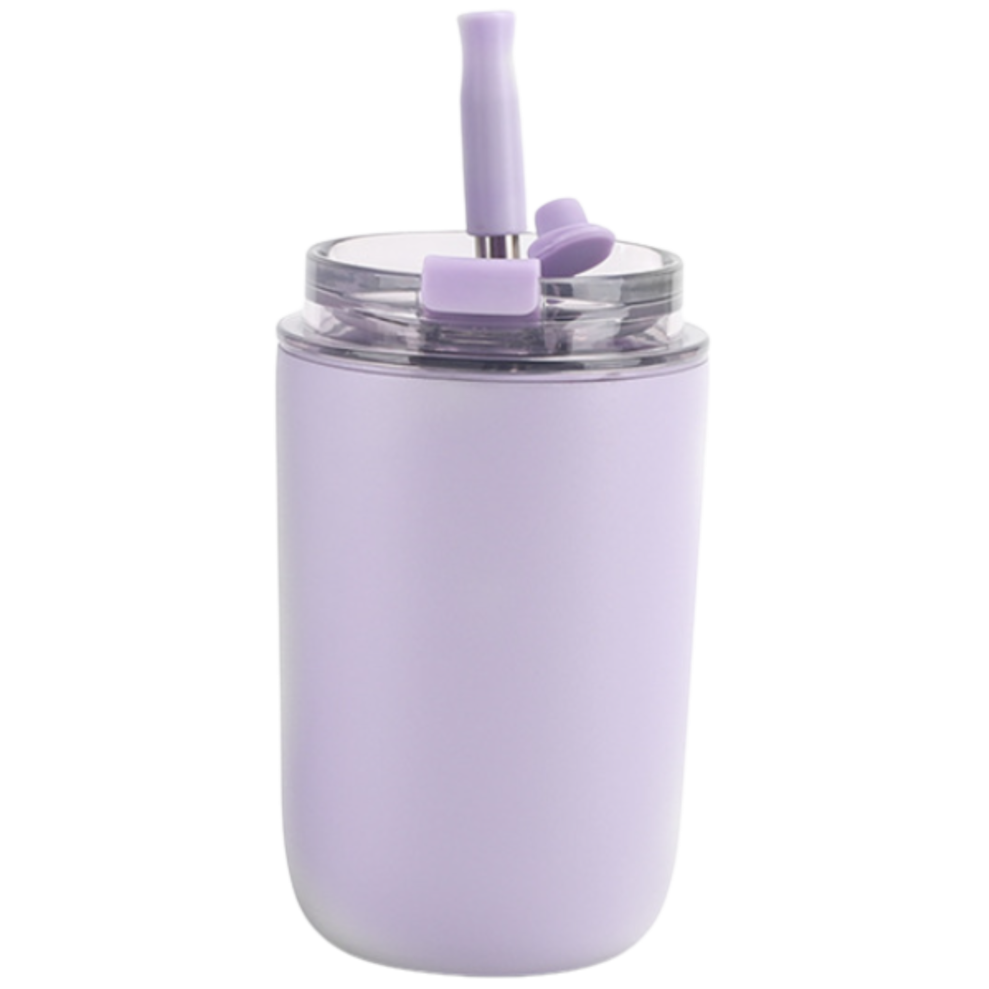 Engraved Insulated Stainless Steel Coffee Cup With Straw — Purple