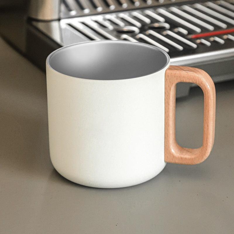Wood Handle Mug Insulated Mug Cup — White